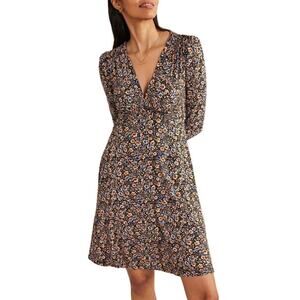 Boden Long Sleeve Jersey Mini Tea Dress Womens 6R Eden Bloom Floral Pockets